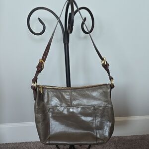 Hobo grayish/taupe leather shoulder bag purse